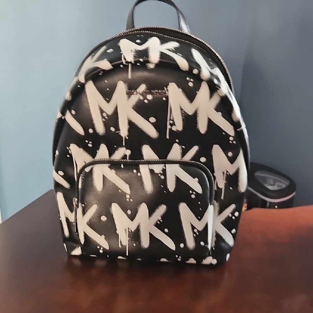 Michael Kors Black and White Backpack Bold Monogram Design